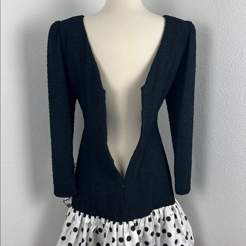 Vintage Darcy Union Made 80s Black and White Polka Dot Party Dress, Sz 9/10 - Picture 9 of 14